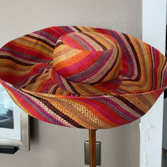 Anthropologie Accessories - Rainbow striped wide-brim rafia hat